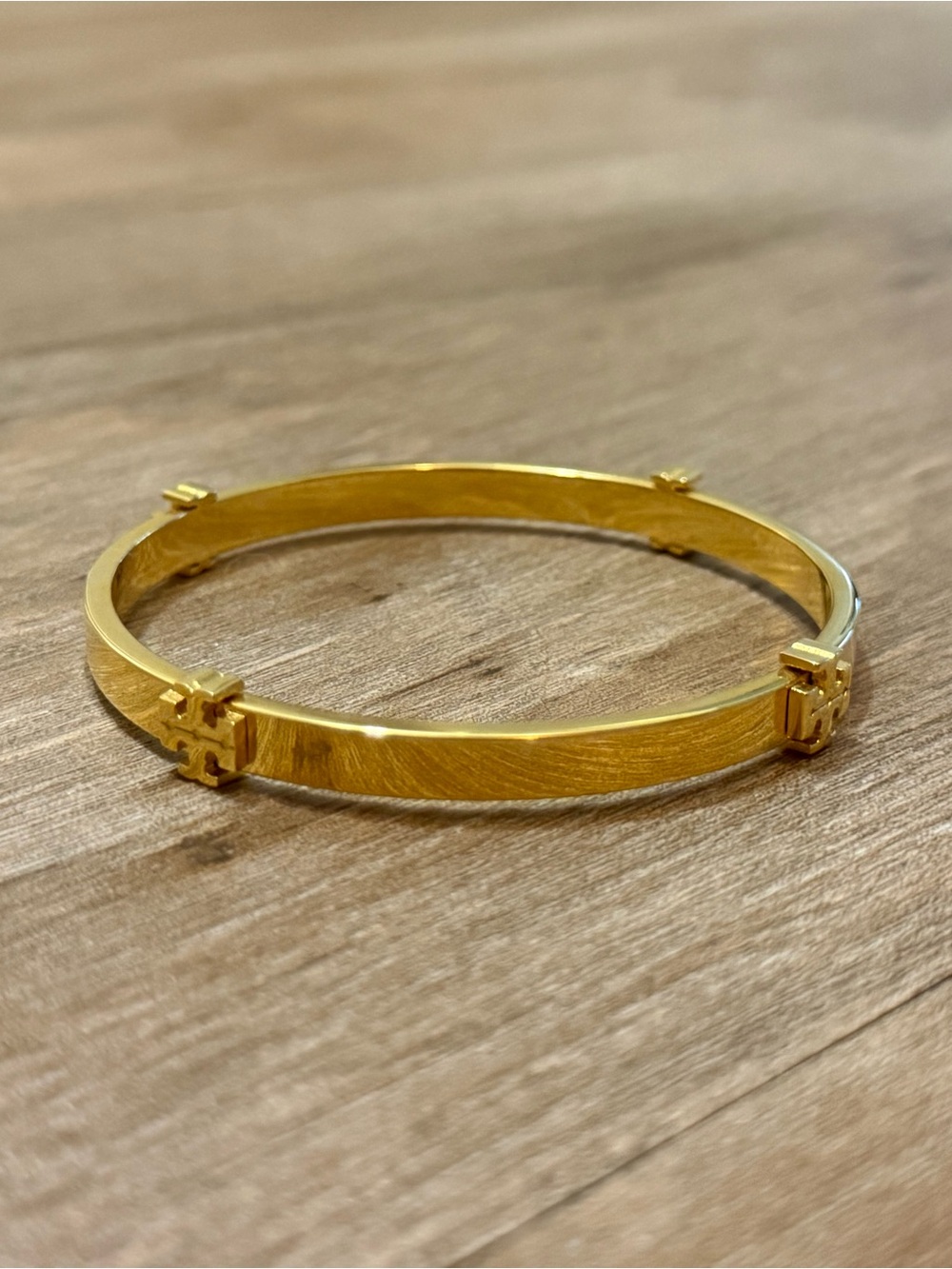 Tory Burch Gold-Tone Logo Hinged Bangle Bracelet